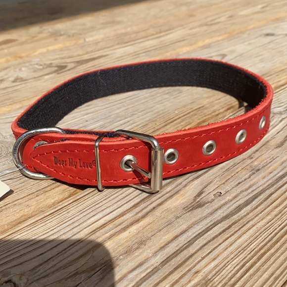 Genuine Leather Red Dog Collar -15"-18.5" - Picture 2 of 3